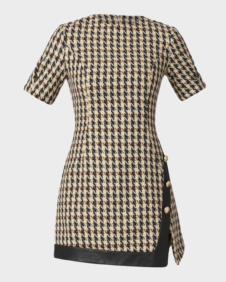 Irene A-Line Houndstooth Tweed Mini Dress